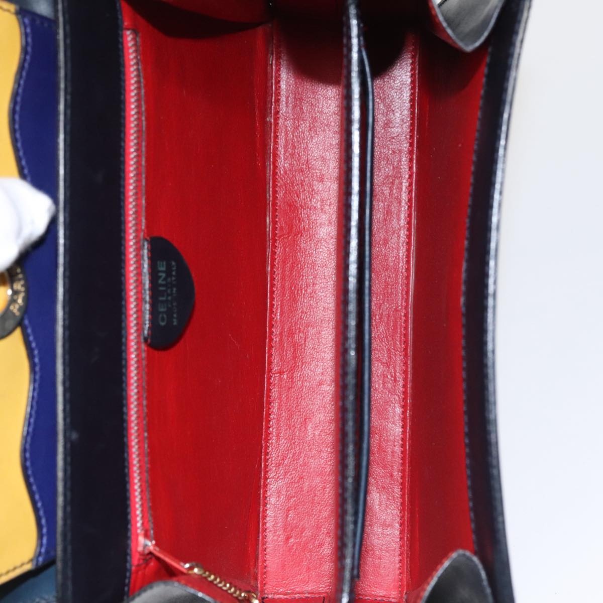CELINE Hand Bag Leather Navy Red Yellow - 11