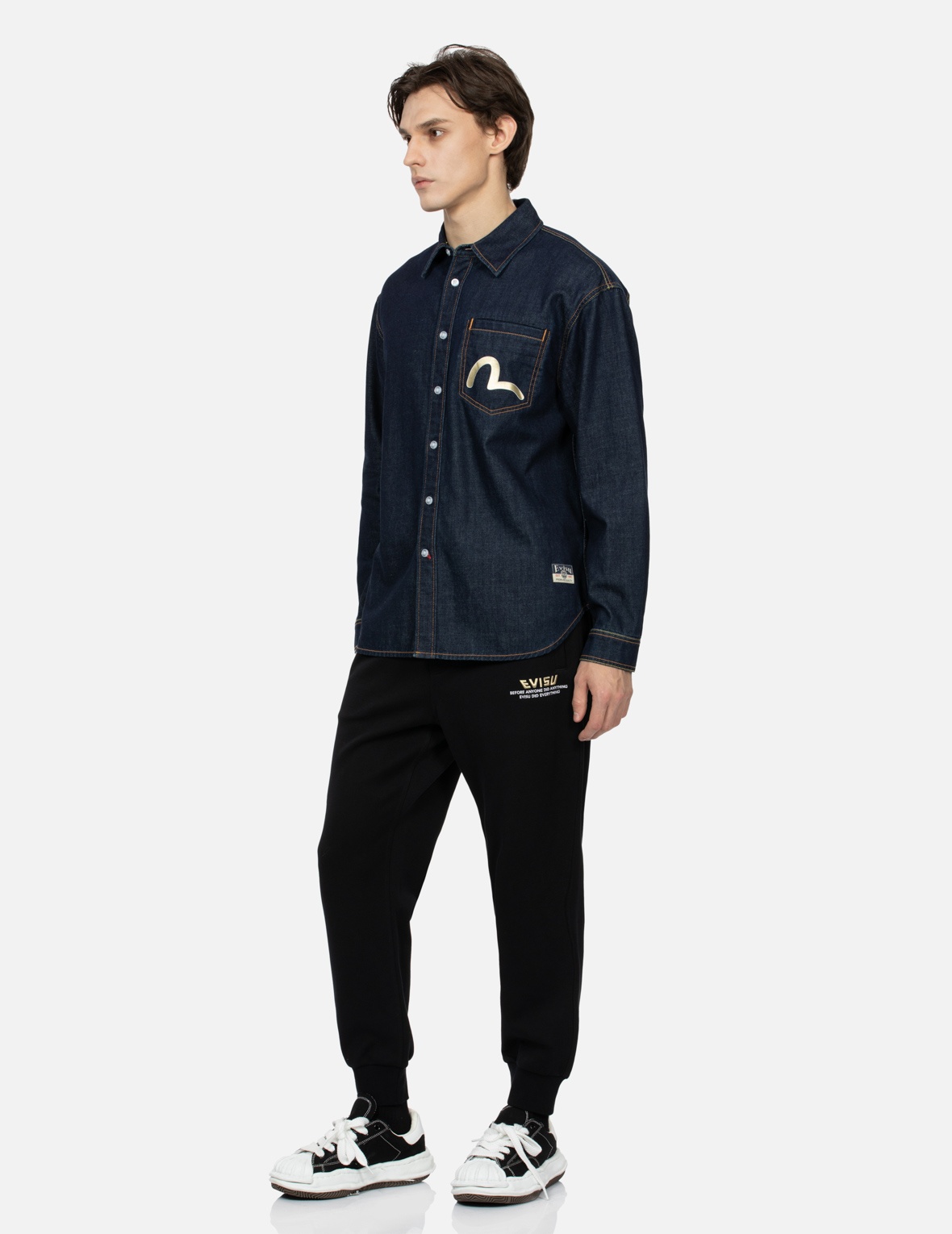 KAMON STITCHING AND THE GREAT WAVE DAICOCK PRINT RELAX FIT DENIM SHIRT - 4