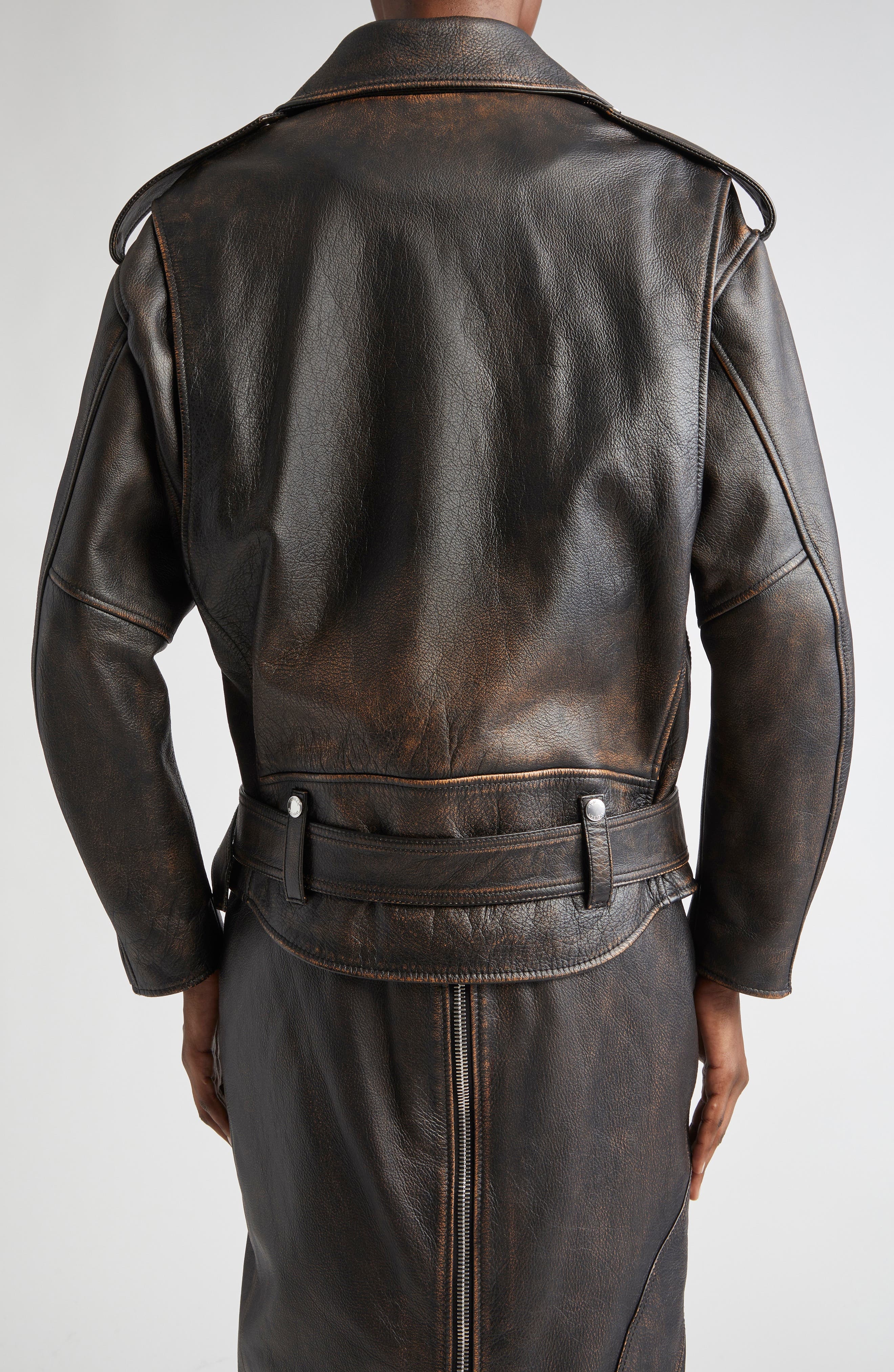 McQueen Distressed Leather Moto Jacket in Dark Brown/Tan at Nordstrom - 2