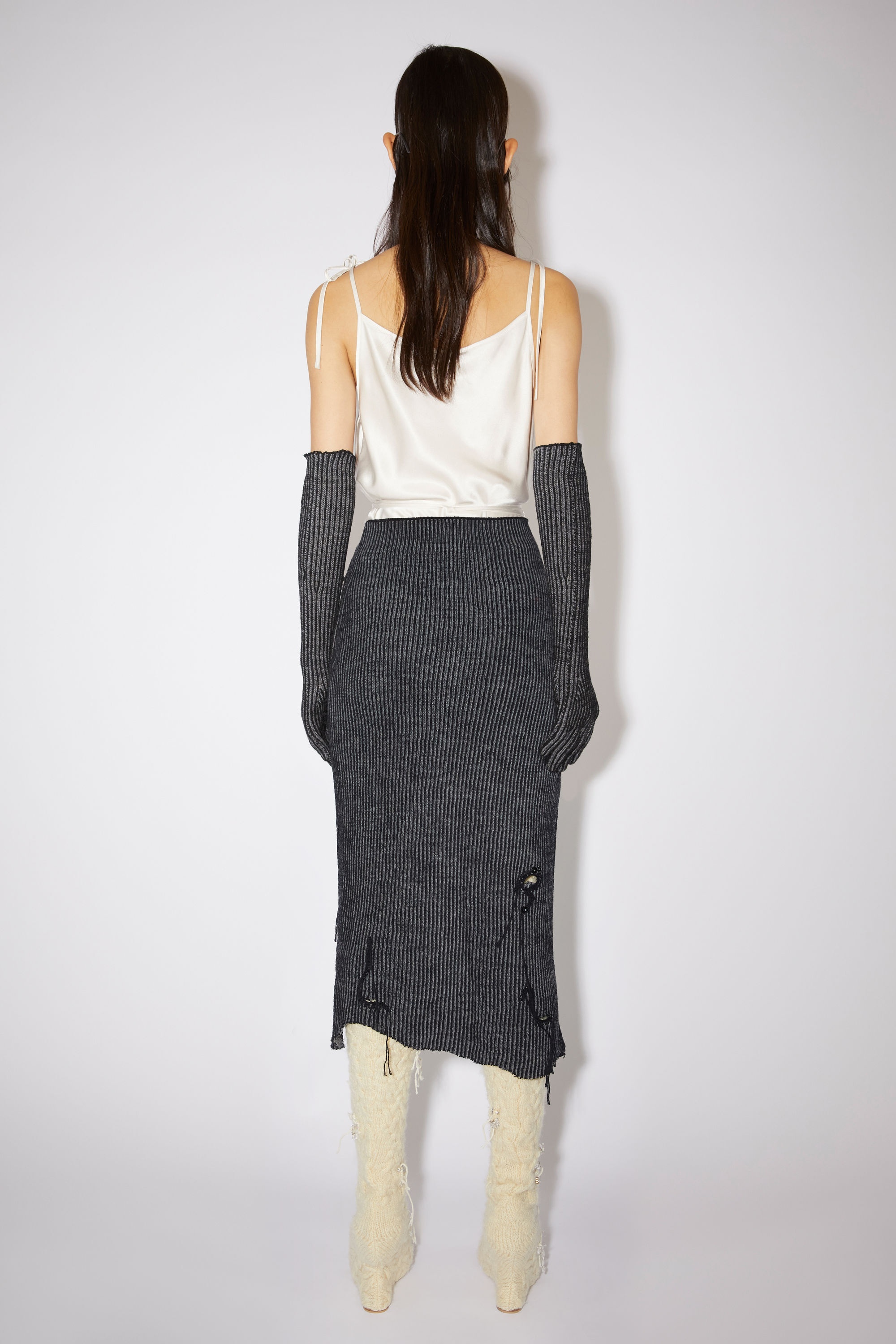 Asymmetric distressed skirt - Anthracite grey - 3