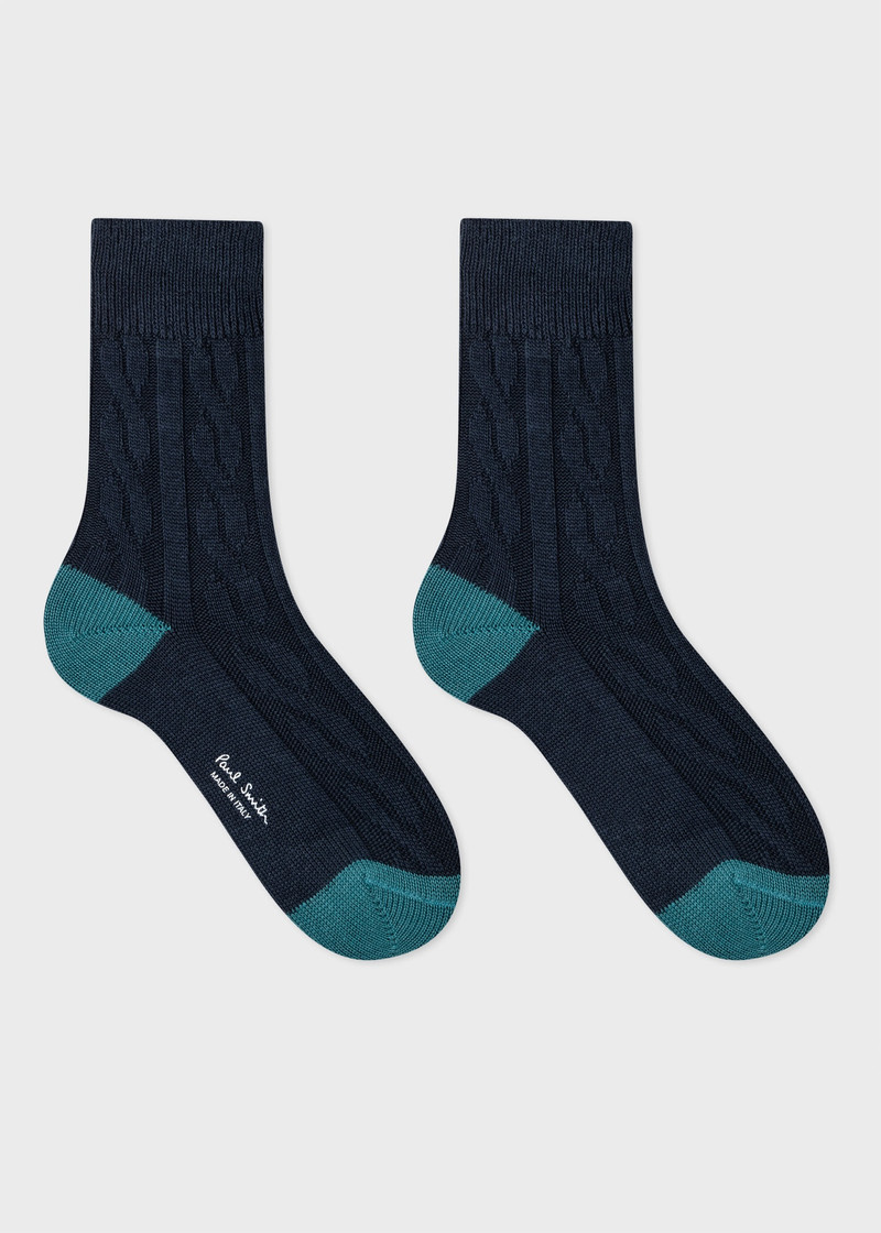 Paul Smith Navy Cashmere-Blend Cable Knit Socks outlook