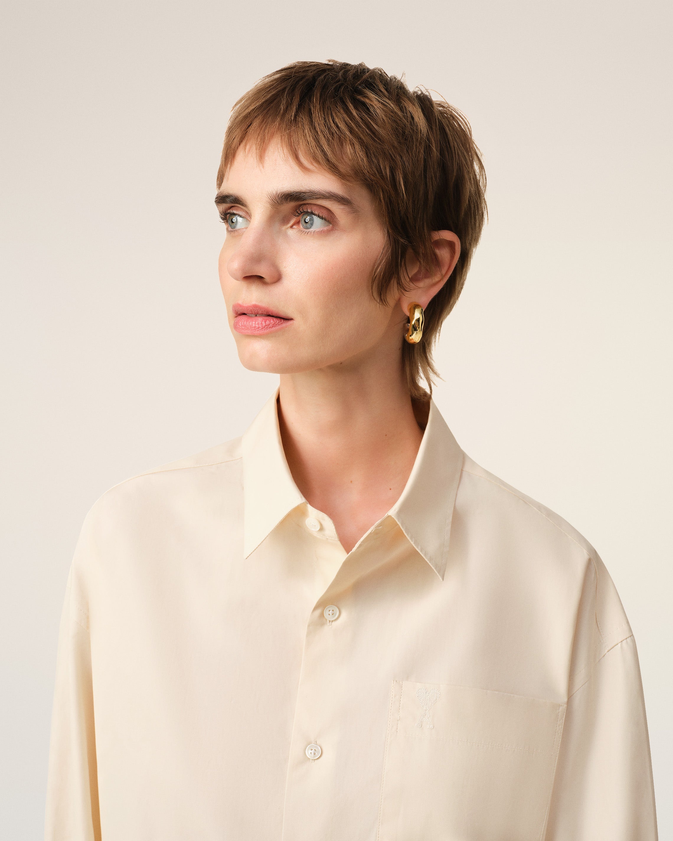 BEIGE COTTON AMI DE COEUR BOXY SHIRT - 4