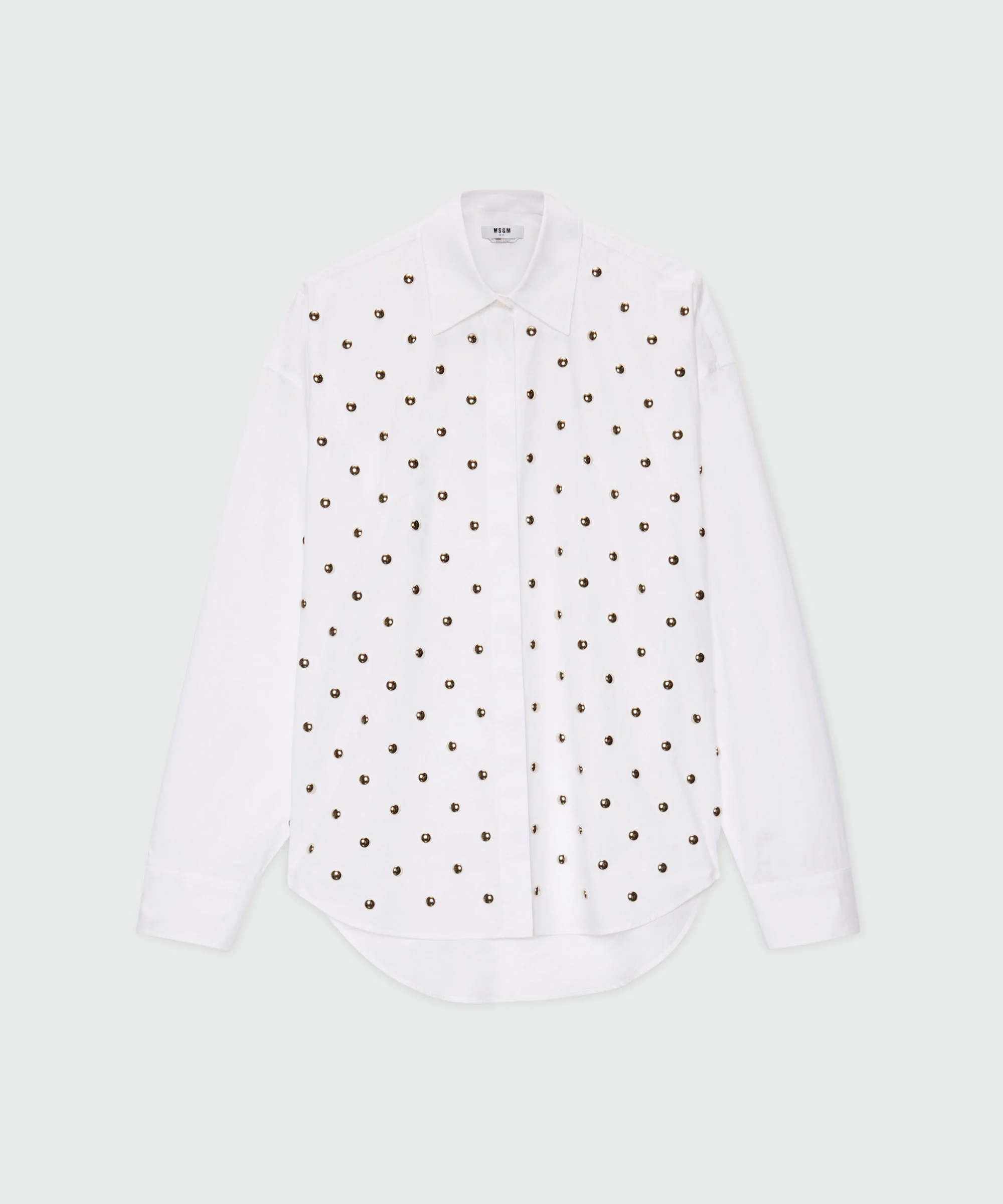White cotton poplin shirt with studs. - 1