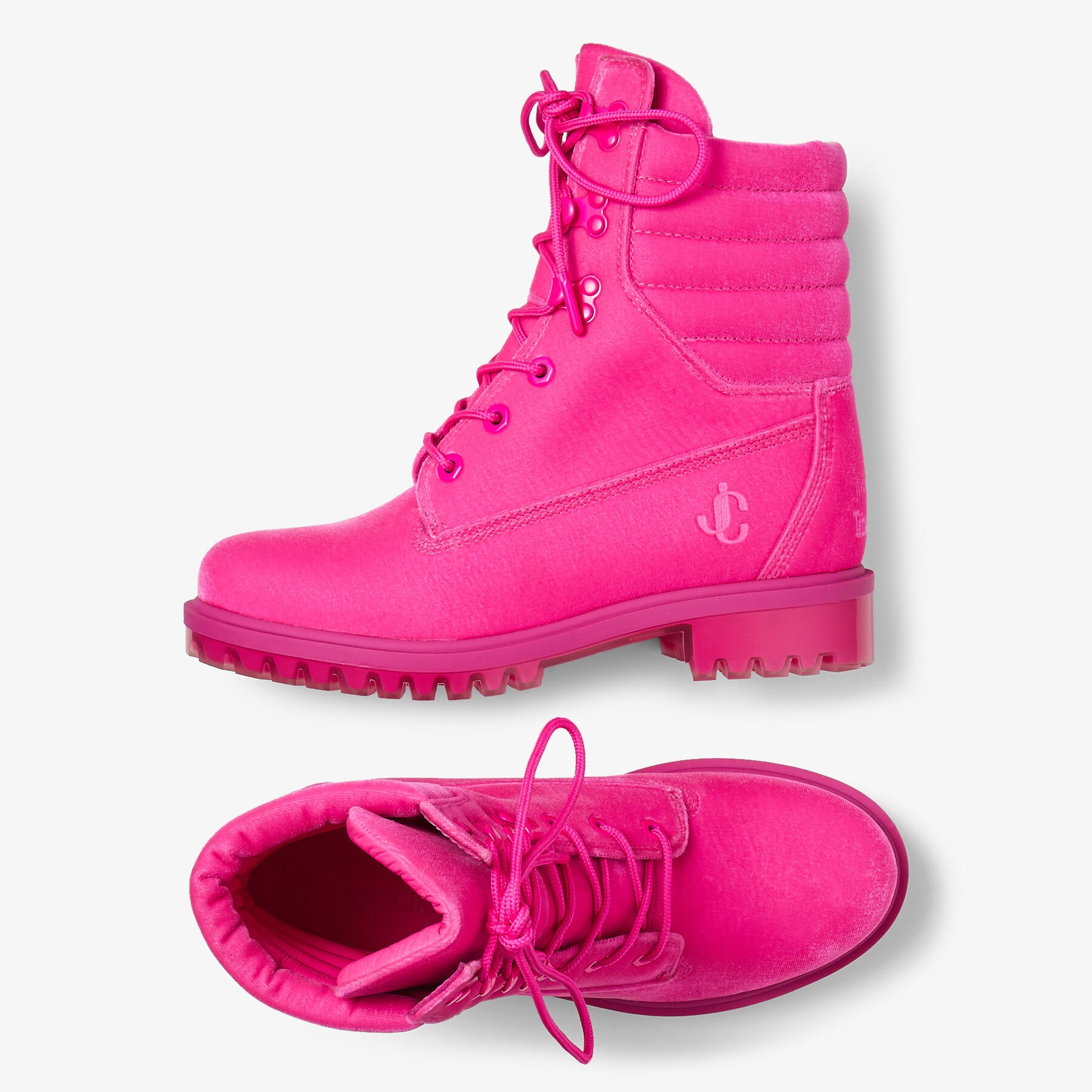JIMMY CHOO X TIMBERLAND 8 INCH PUFFER BOOT
Hot Pink Timberland Velvet Ankle Boots - 5