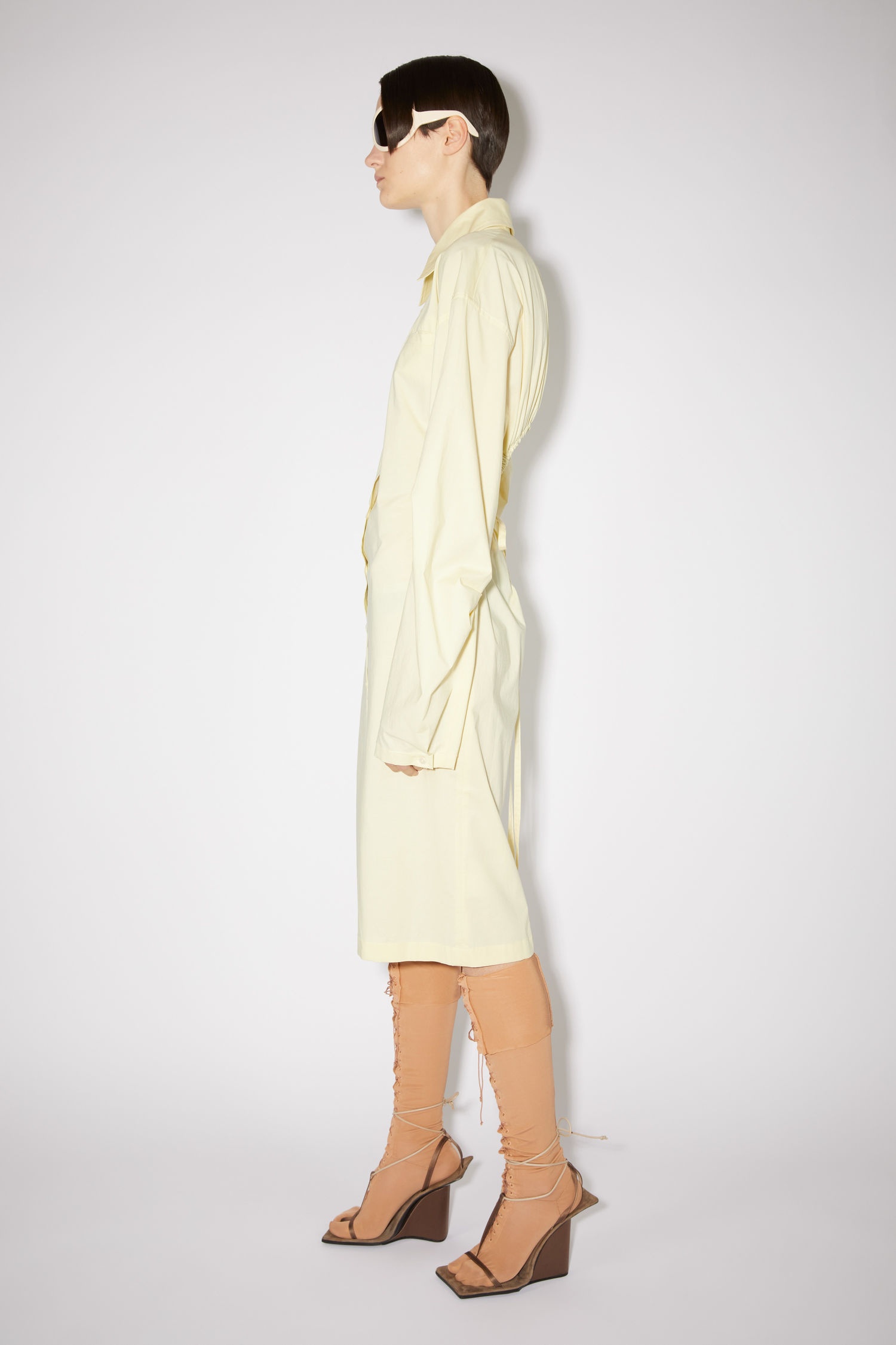 Cotton shirt dress - Pale yellow - 4