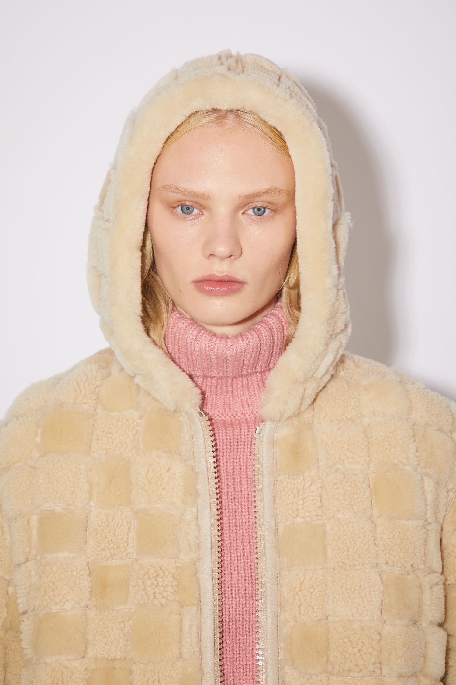 Shearling zip jacket - Beige - 8