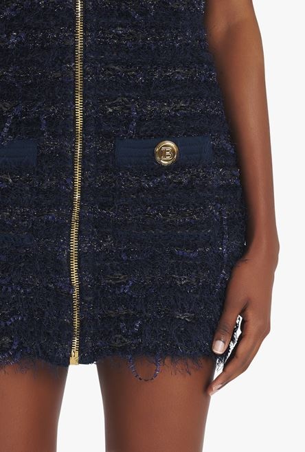 Short navy blue tweed dress - 8