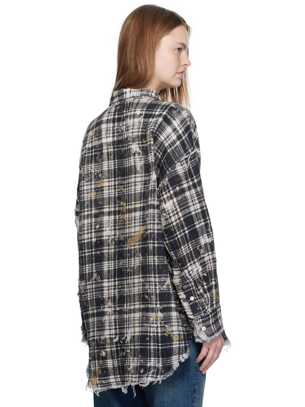 Black & Off-White Shredded Seam Drop Neck Shirt - 3