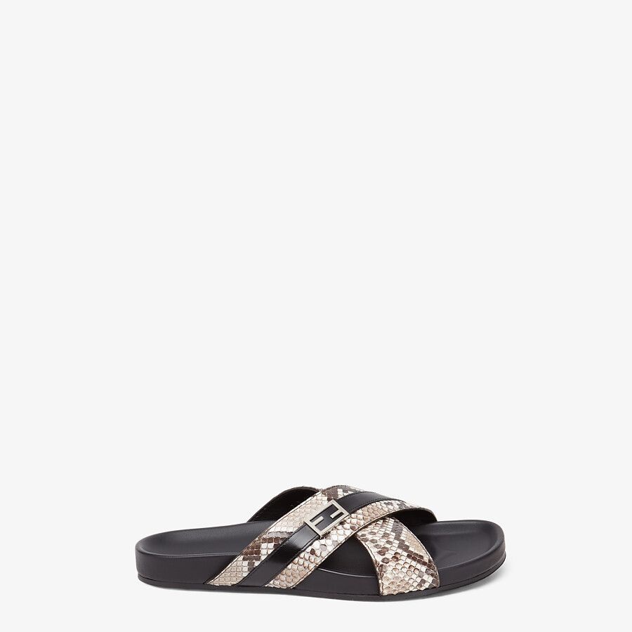 Beige python leather slides - 1