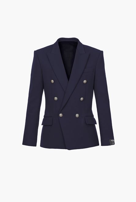 Navy blue double-breasted cotton blazer - 1