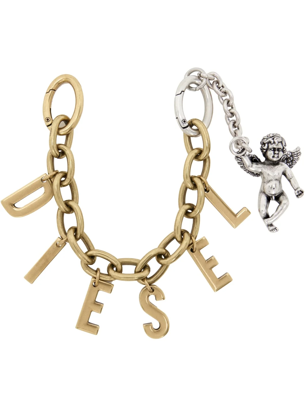 Gold & Silver Metal Letter Charm Cherrub Keychain - 1