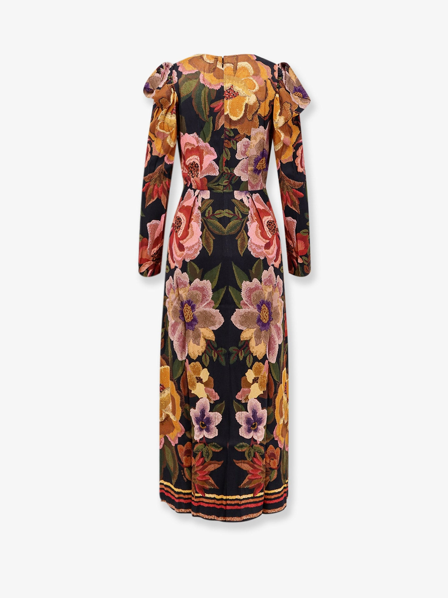 Viscose Long Dress With Chenille Flowers Print - 4