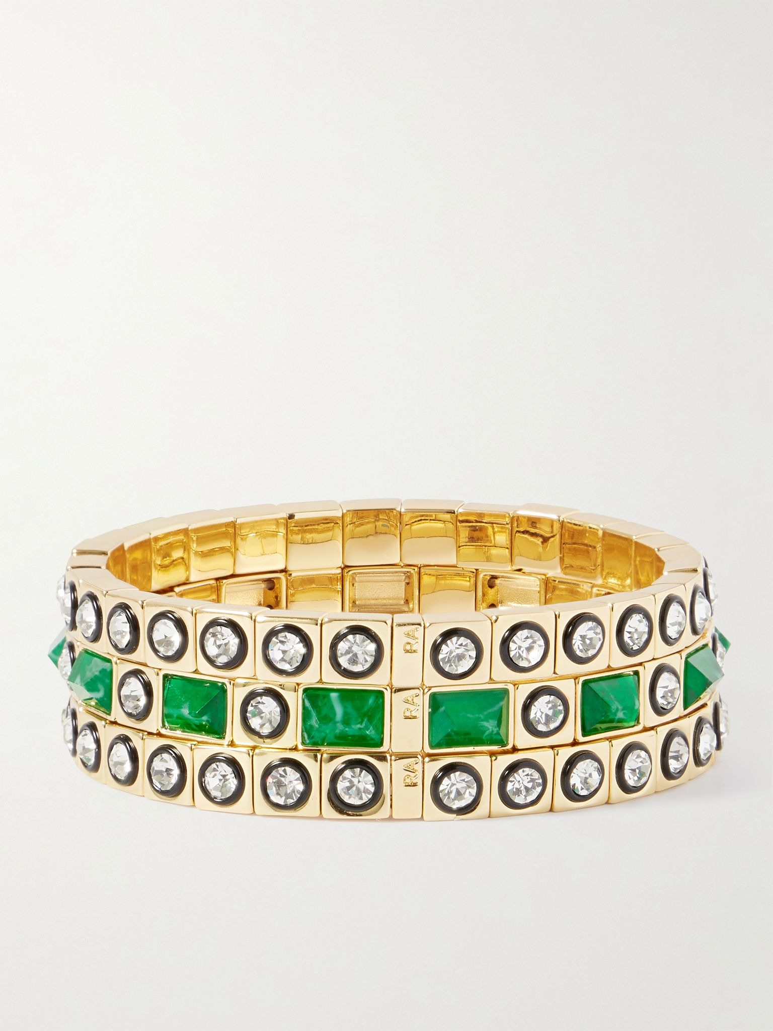 The Duchesse set of three gold-tone, enamel and cubic zirconia bracelets Green - 3