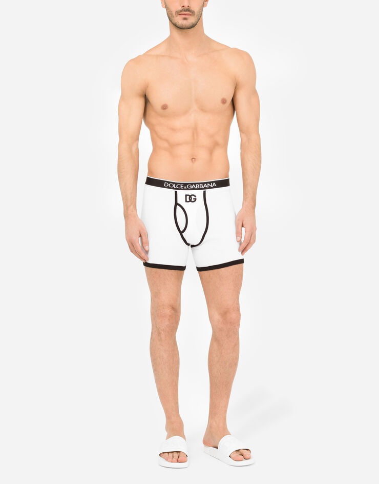 Long-leg fine-rib cotton boxers with DG patch - 2