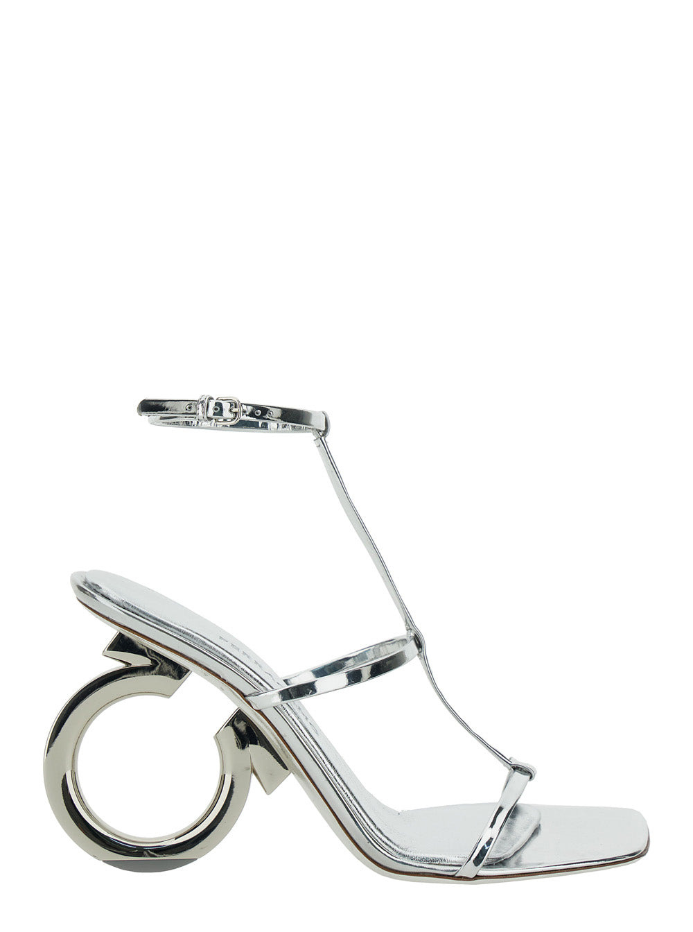 Ferragamo Women 'Elina' Silver Sandals With Sculptural Heel In Leather Woman - 1