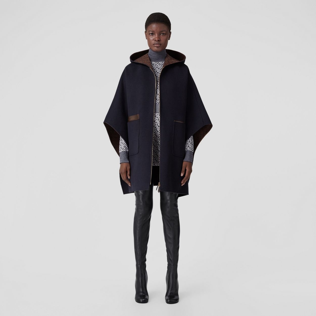 Wool Cashmere Oversized Hooded Cape - 2