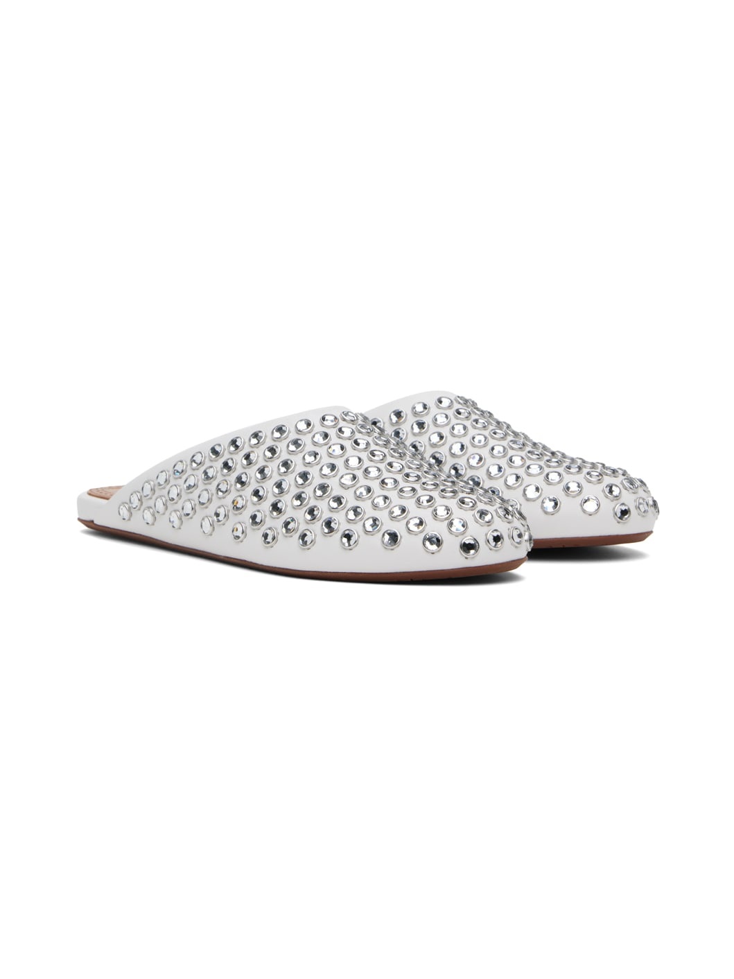 White Strass Lambskin Mules - 4