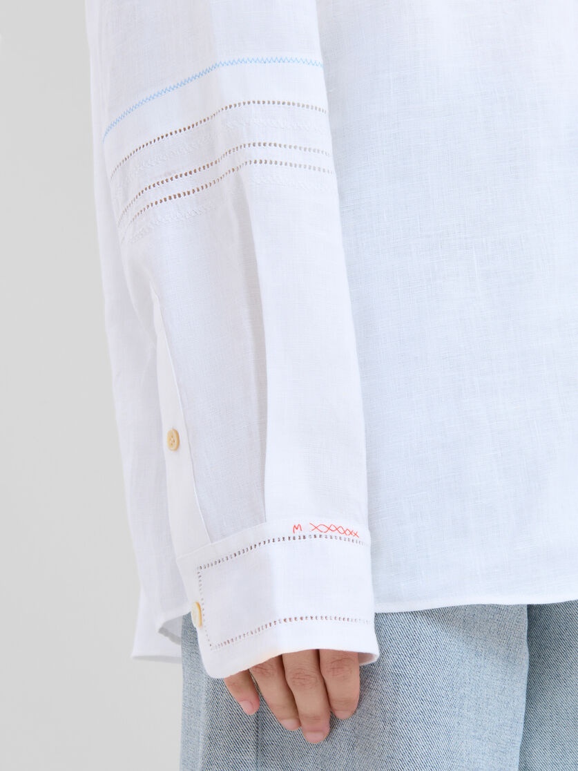 WHITE LINEN SHIRT WITH OPENWORK EMBROIDERY - 5