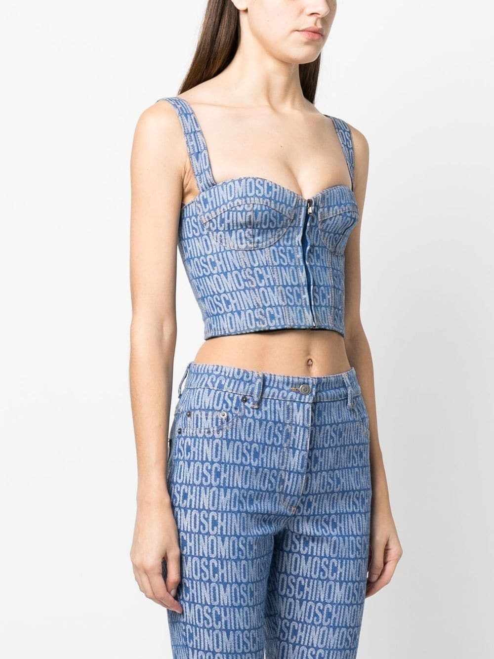 monogram-print denim corset - 3