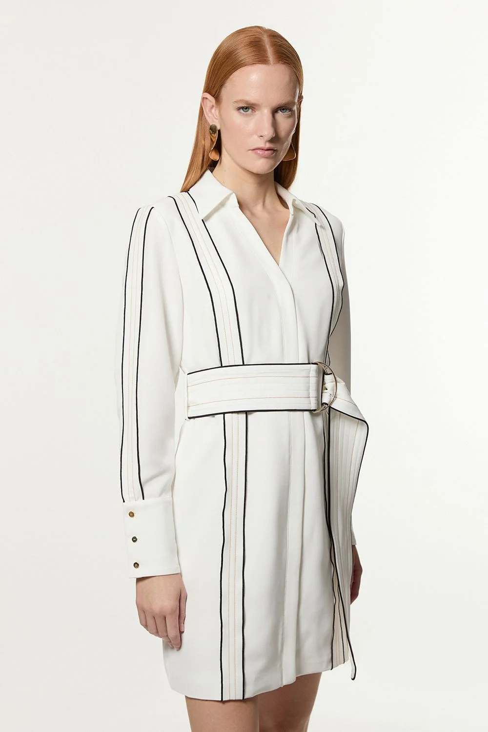 Tall Soft Tailored Contrast Tipped Belted Wrap Mini Dress - 1