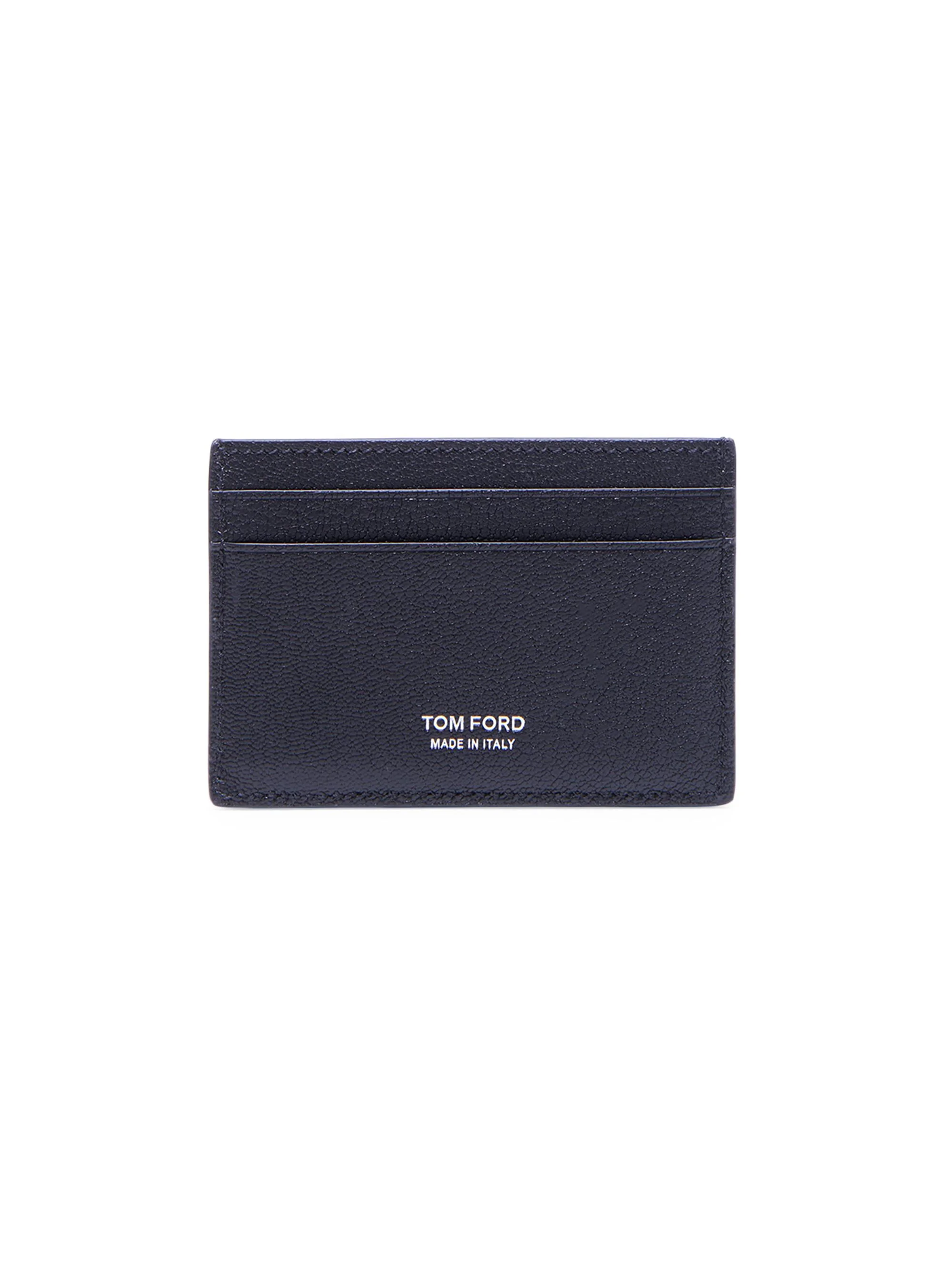 Men's Elongated T-Line Leather Card Case - Navy - 1