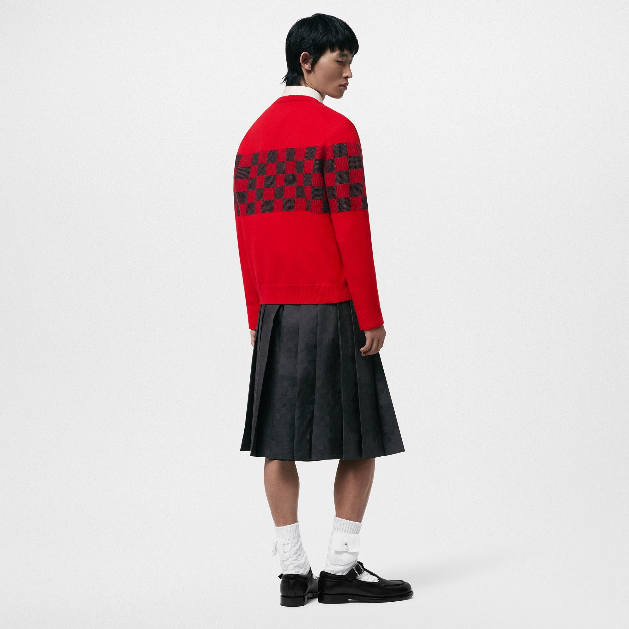 Damier V-Neck Wool Pullover - 3