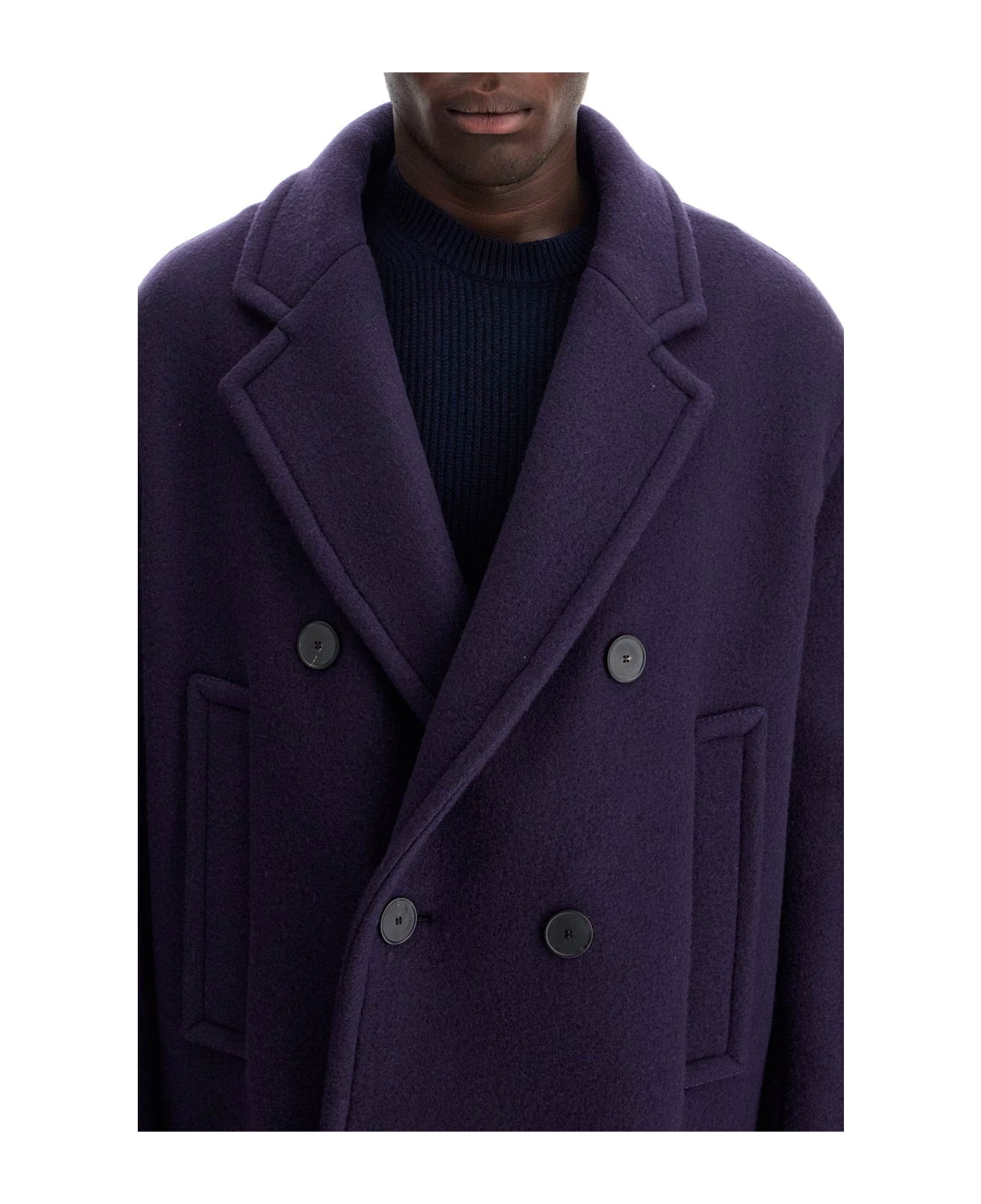 Double-breasted Heavy Wool Coat - 4