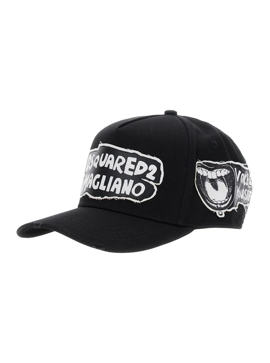 DSQUARED2 'D2 X Magliano' Black Baseball Cap With Logo Lettering On Front And Rear And Maxi Logo On - 1