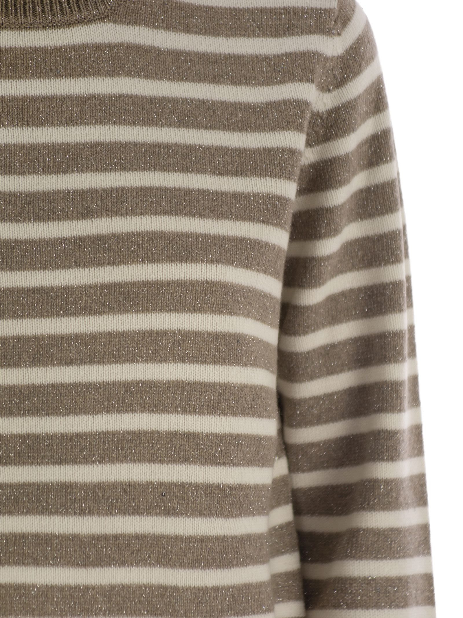 Brunello Cucinelli Women Sparkling & Dazzling Striped Cashmere And Wool Sweater - 4