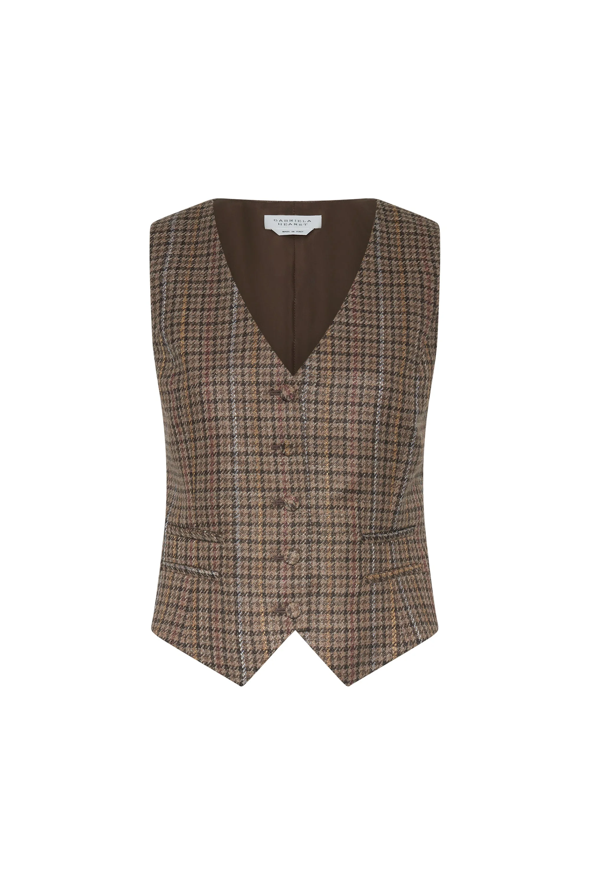 Coleridge Vest in Camel Multi Wool Silk Houndstooth - 1