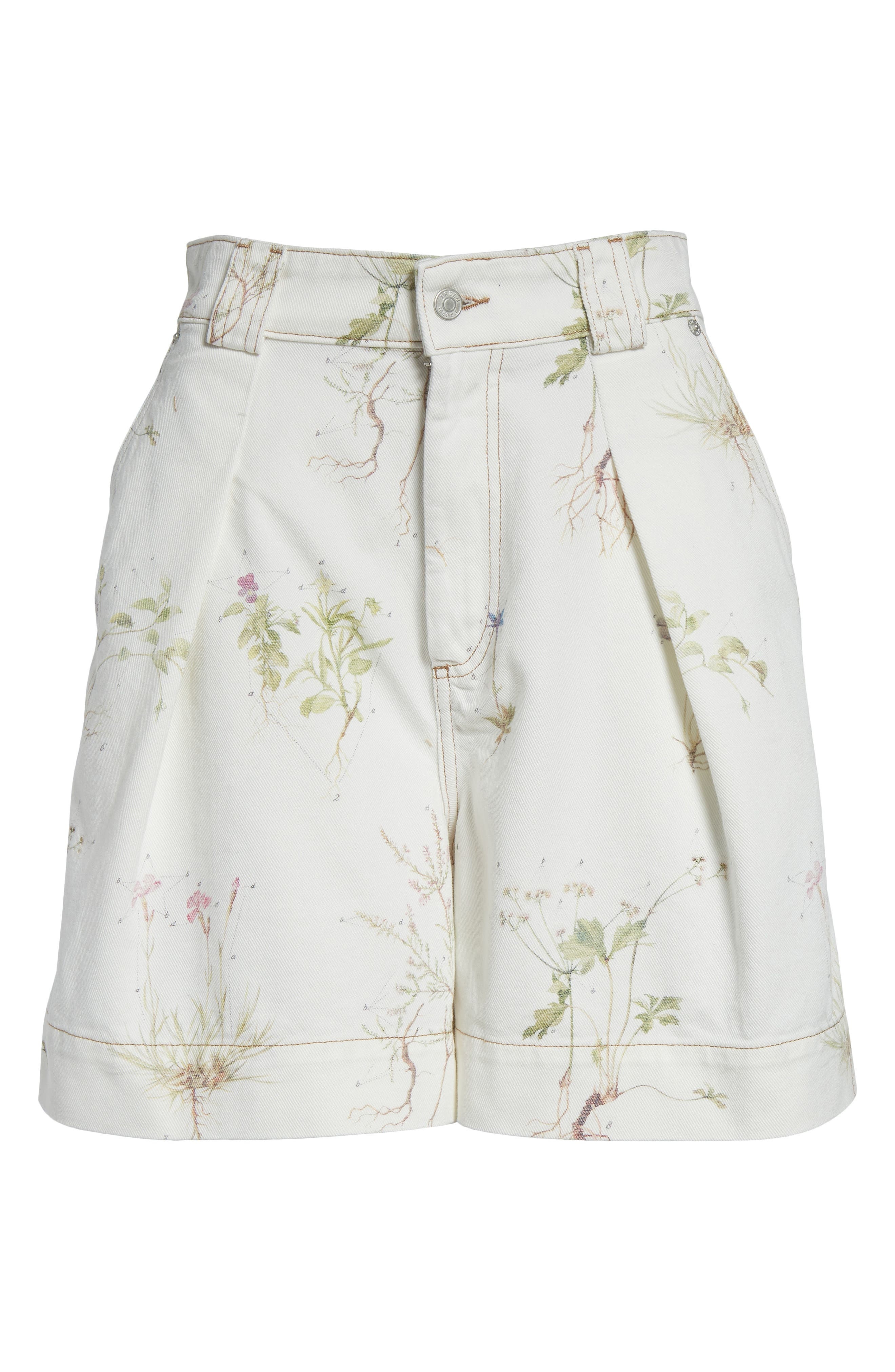 Erdem Botanical Print Pleated High Waist Denim Shorts in Small Botanical Garden White at Nordstrom - 5