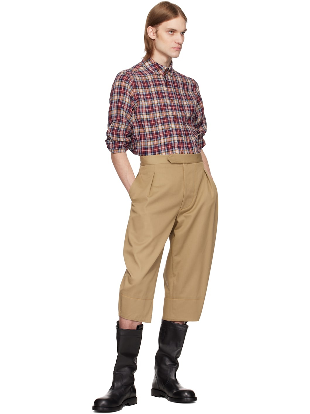 Red & Beige Two Button Krall Shirt - 5