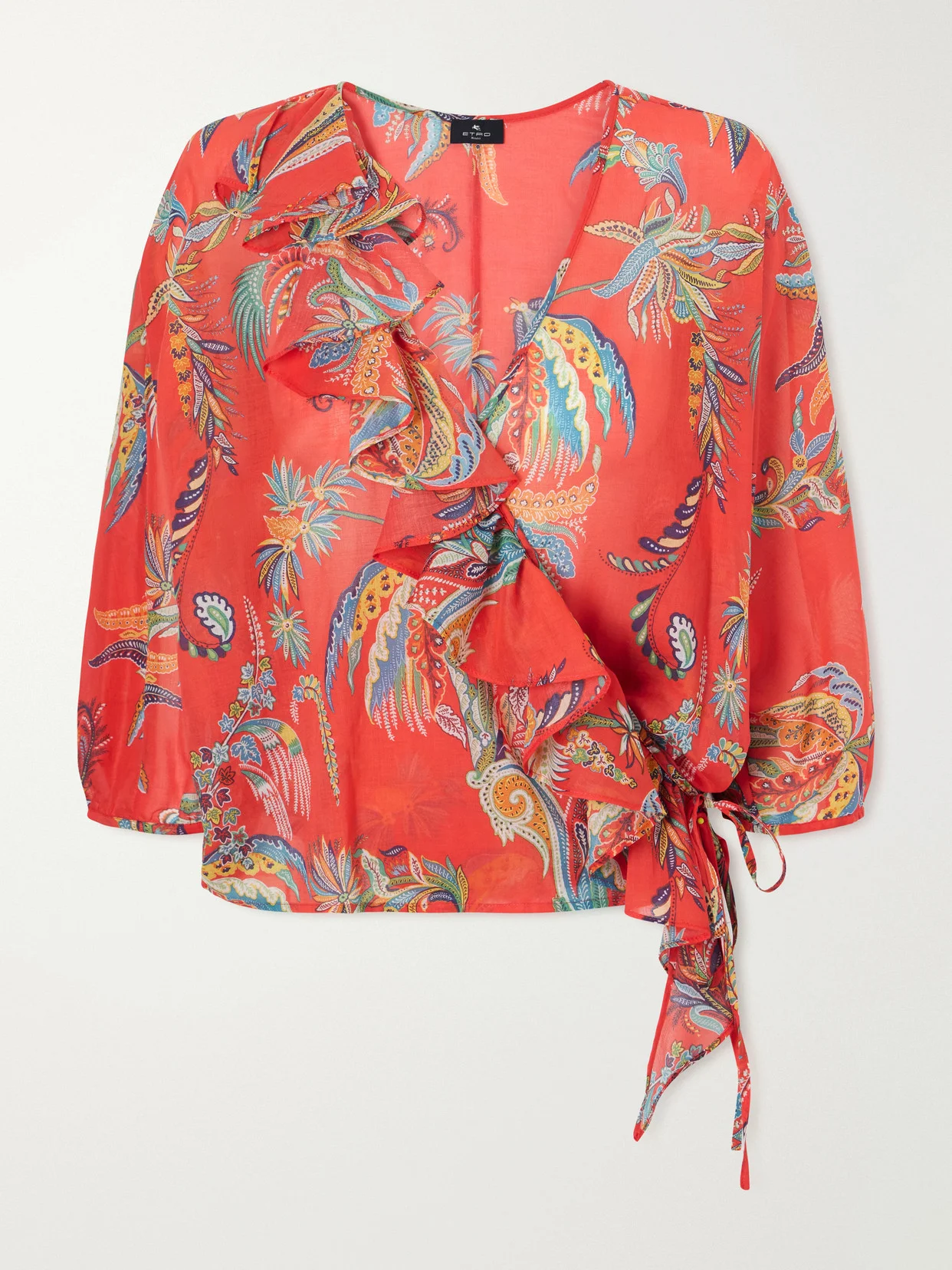 Ruffled Printed Cotton Blouse - 1