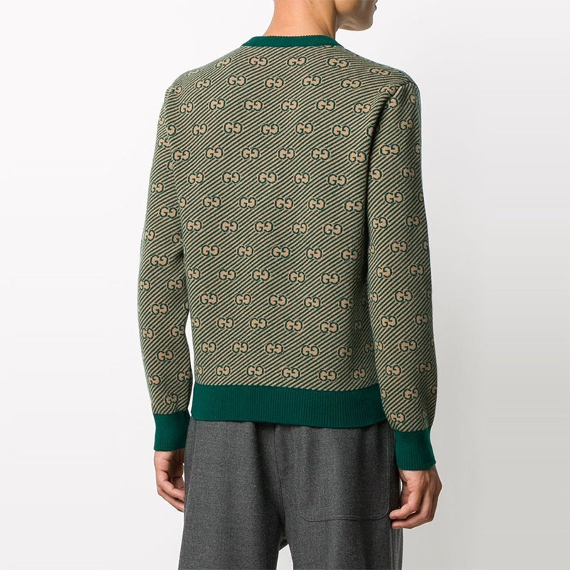 Gucci SS21 Printed Alphabet Pattern V-Neck Sweater For Men Green 626643-XKBFZ-3119 - 4