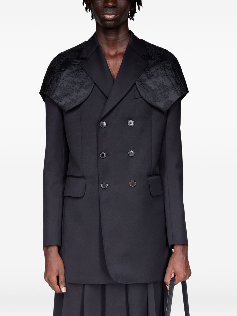 brocade-cape double-breasted jacket - 1