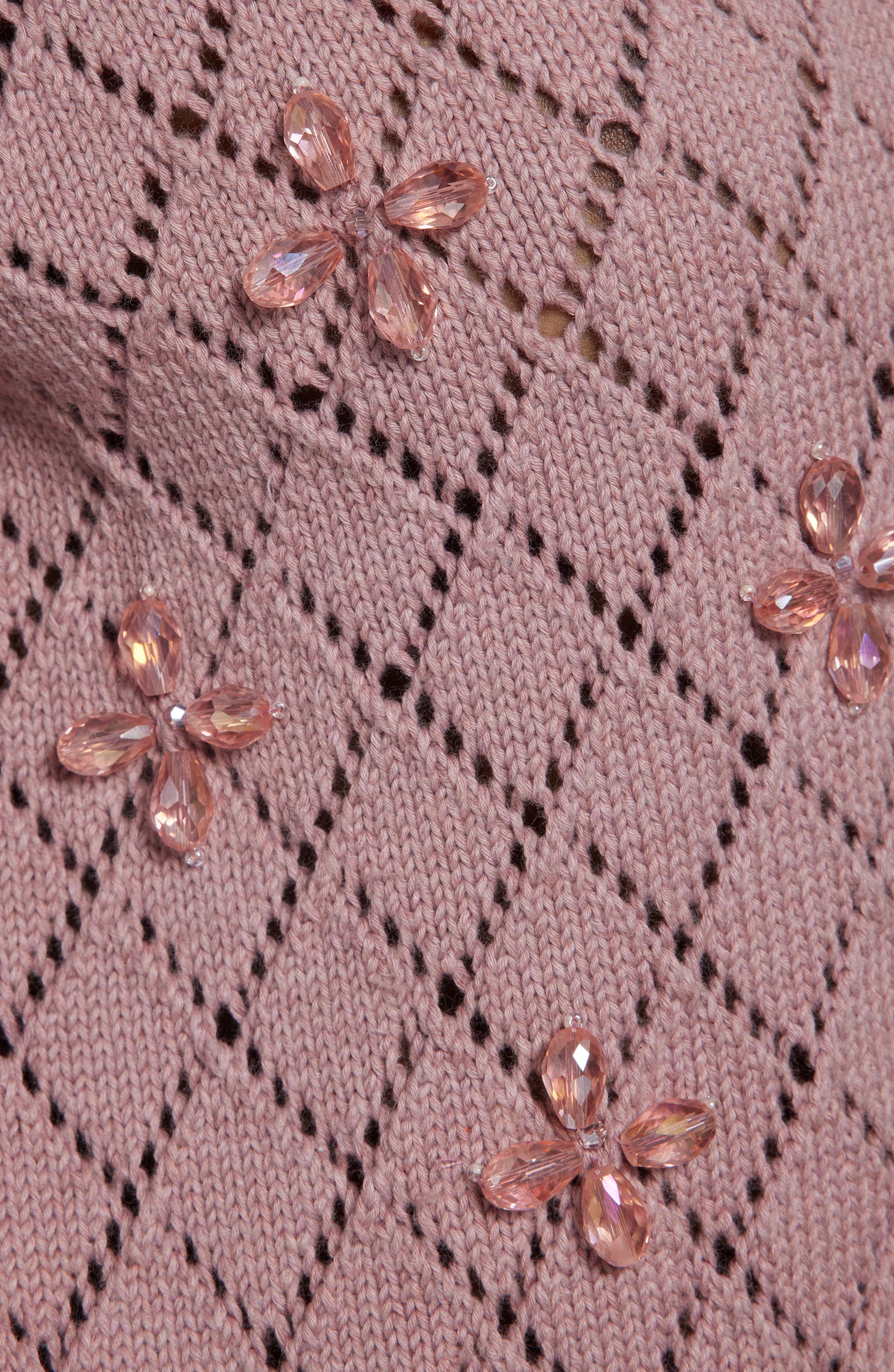 Embellished Pointelle Crop Cotton V-Neck Cardigan - 6