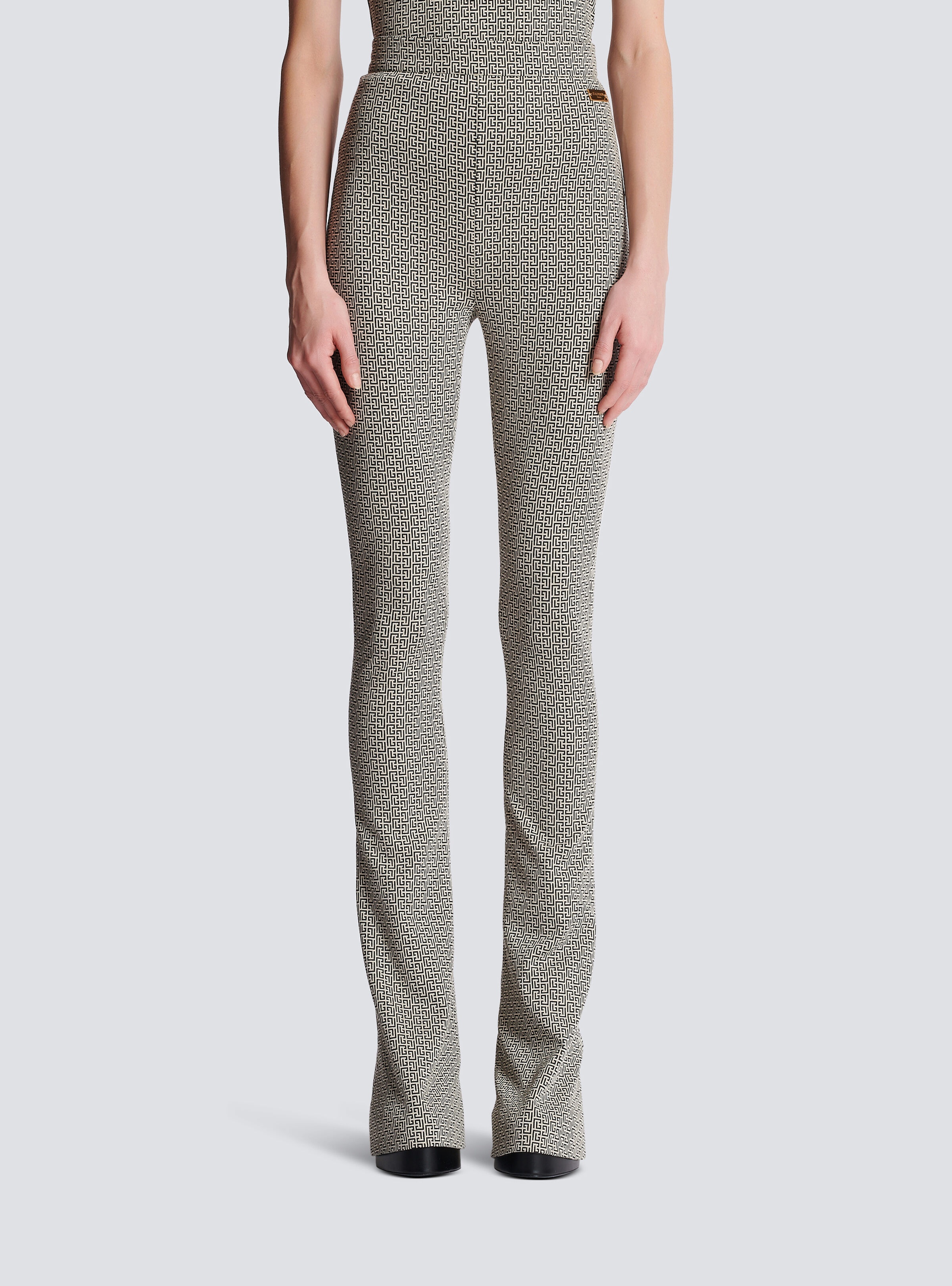 Flared monogrammed jacquard trousers - 5