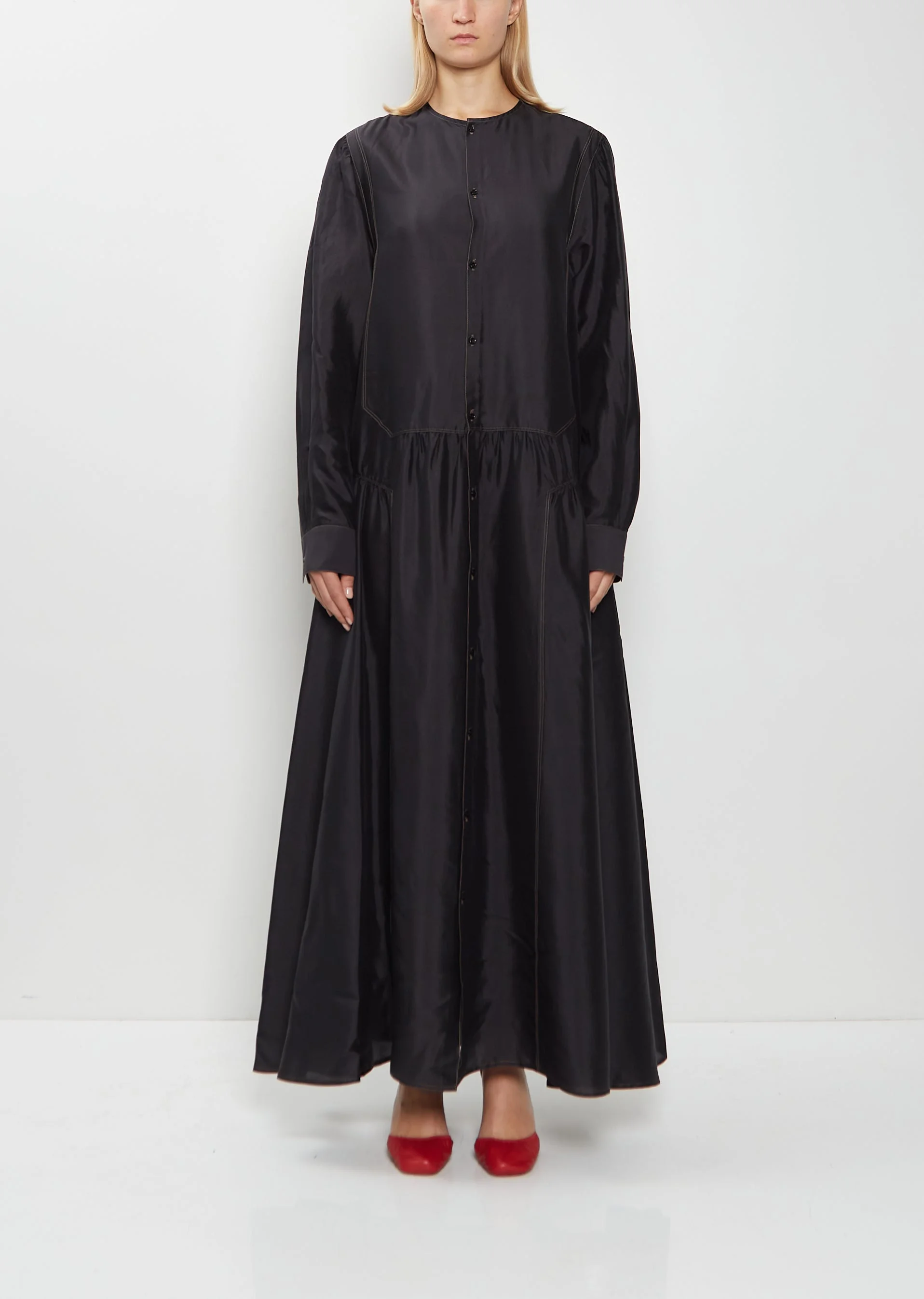 Button Silk A-line Dress - 1