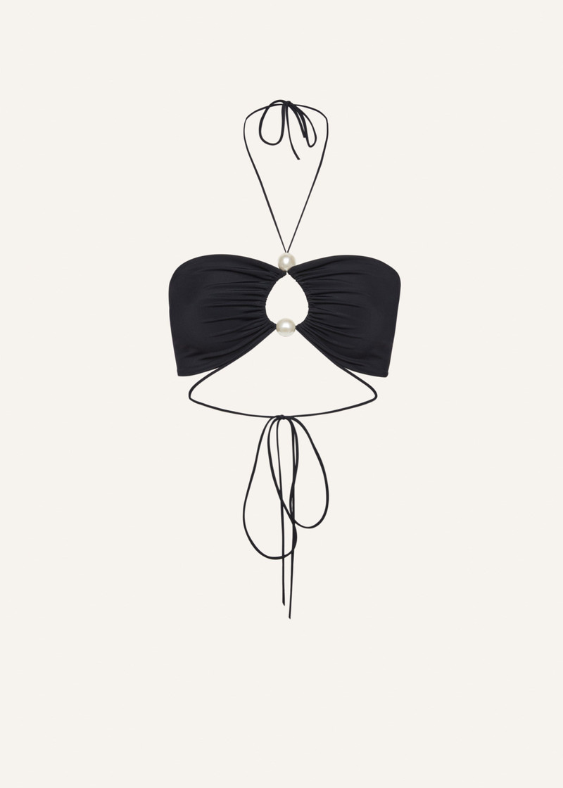 Halterneck pearl bandeau top in black - 1
