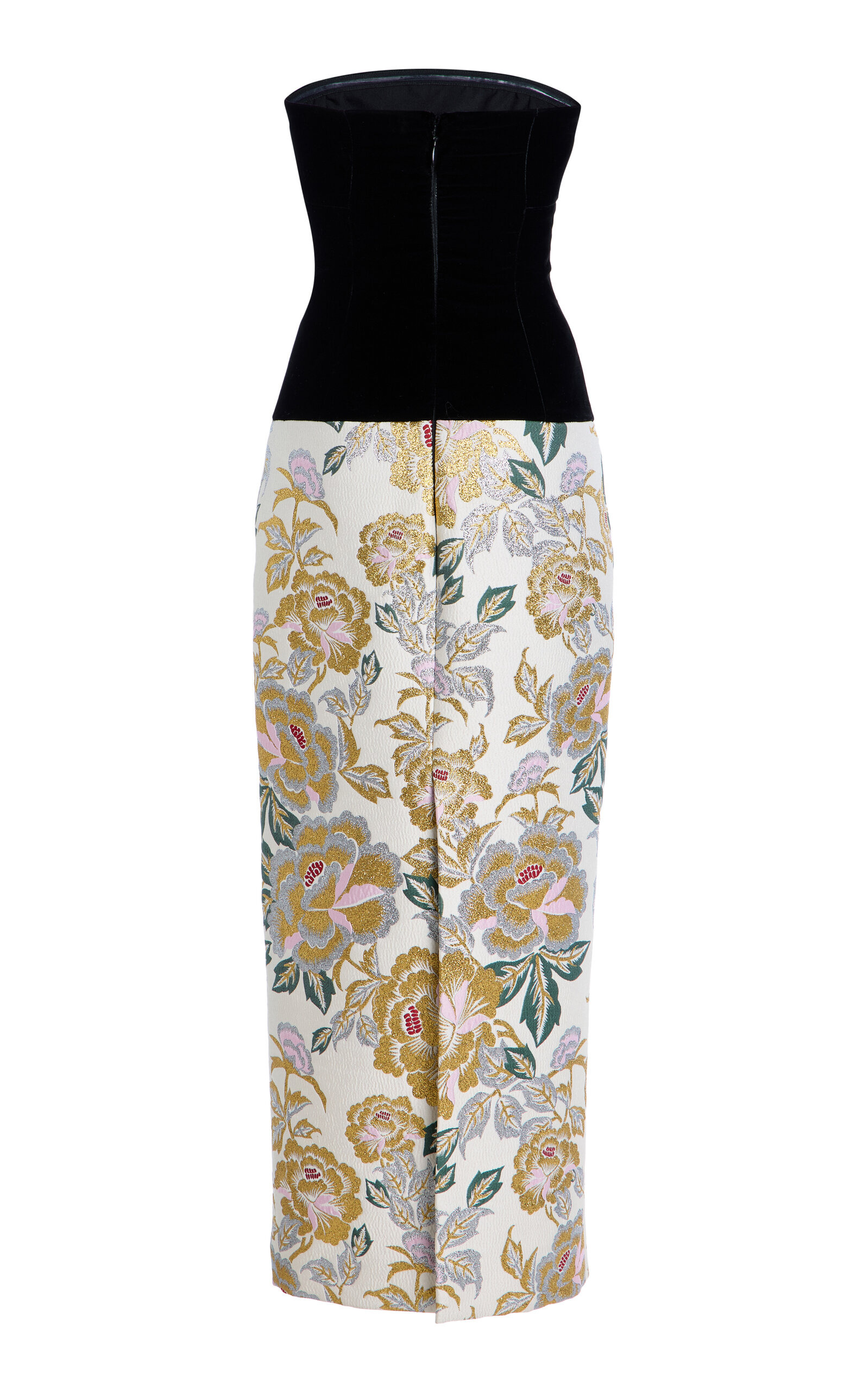 Cutout Velvet-Trimmed and Jacquard Midi Dress ivory - 6