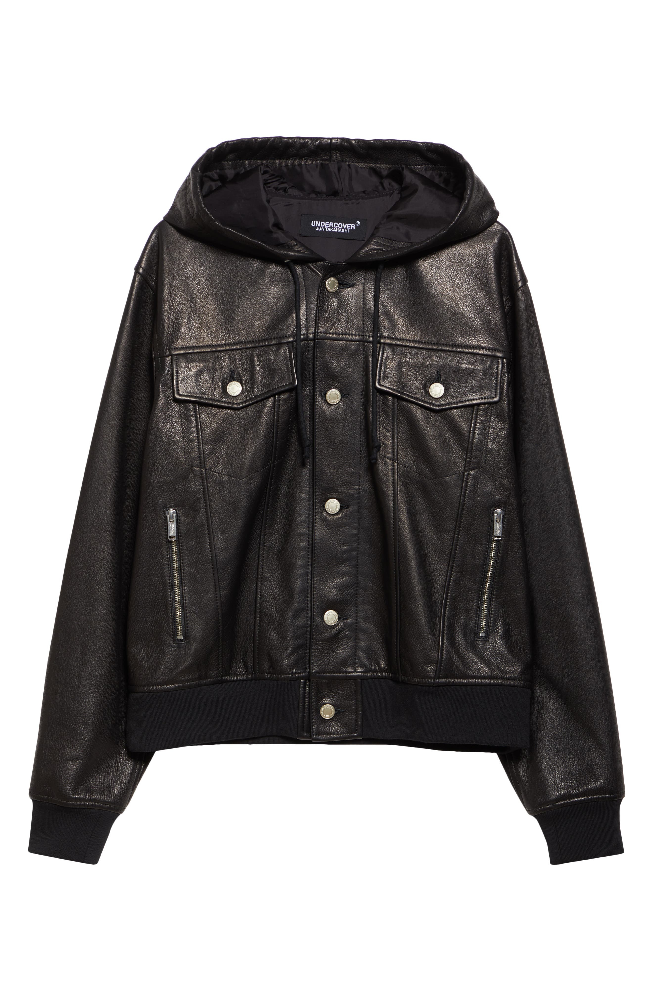 Undercover Hooded Leather Blouson Jacket in Black at Nordstrom - 6