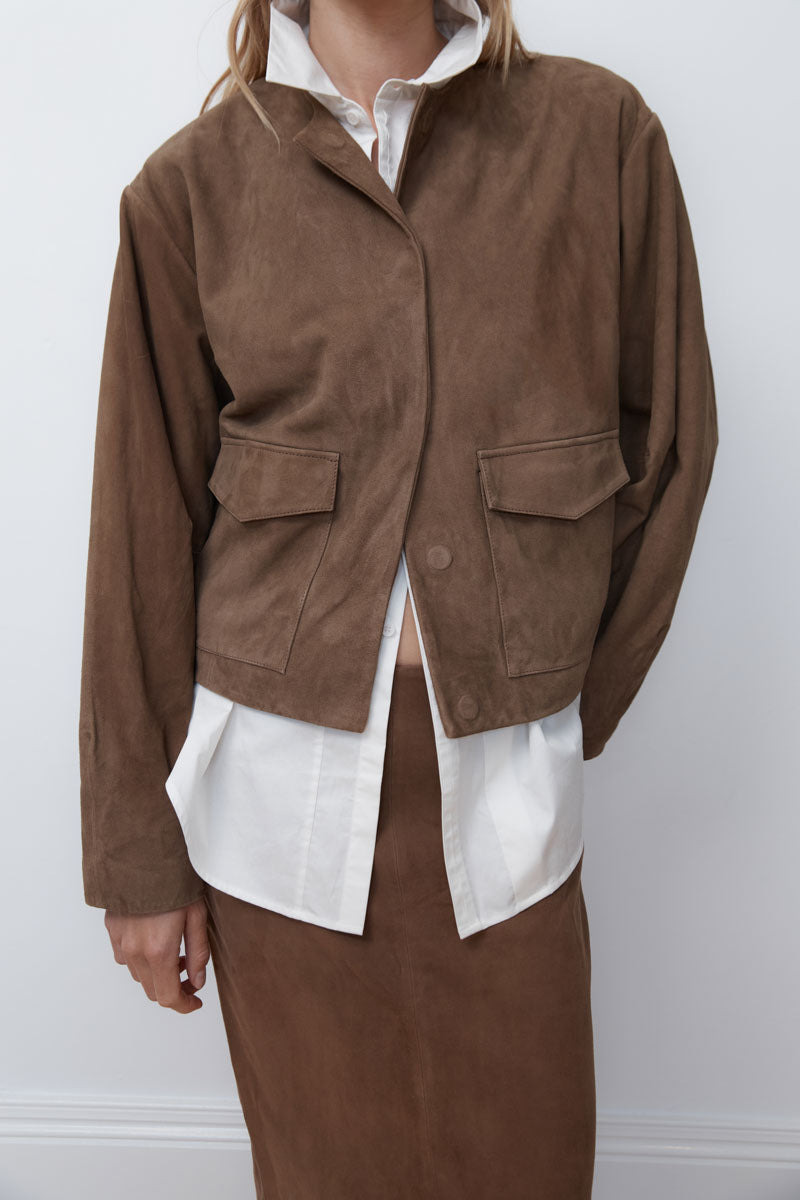 Suede Utility Cocoon Bomber - Toffee - 8