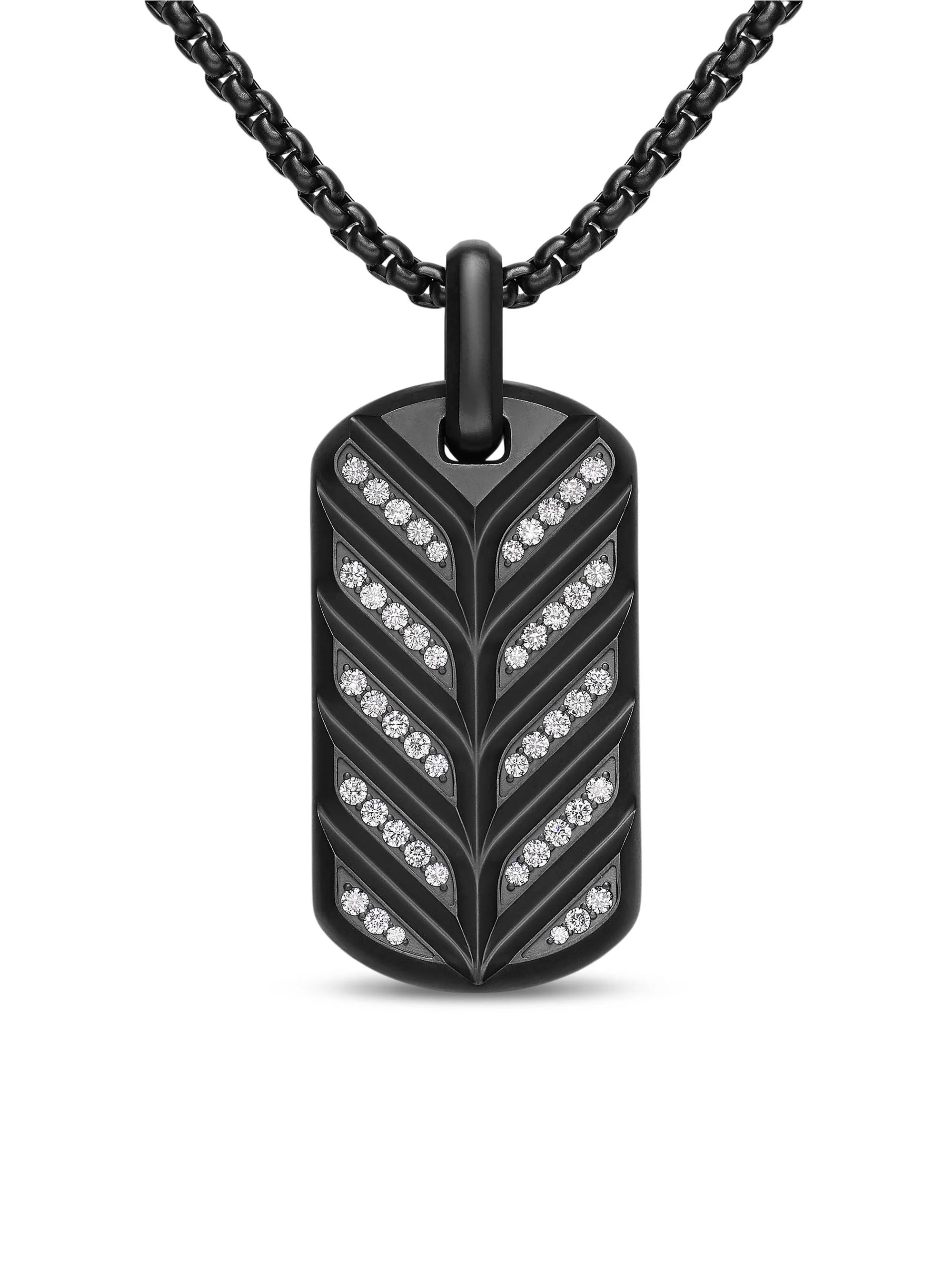 Men's Chevron Fluorescent Tag in Black Titanium with Diamonds, 35MM - Black - 1