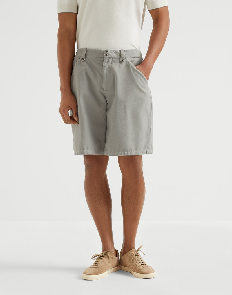 Garment-dyed Bermuda shorts in twisted cotton gabardine 1