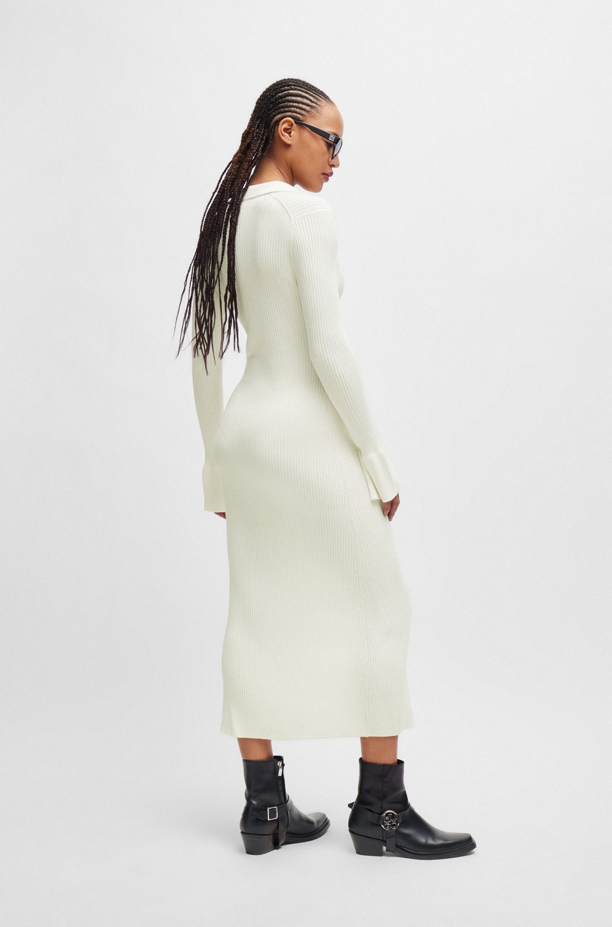 FRONT-SLIT POLO DRESS IN RIBBED CREPE - 5