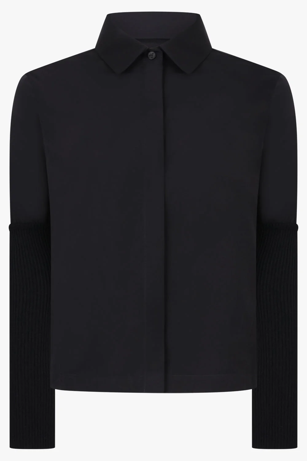 RIB KNIT SLEEVE SHIRT | BLACK - 1