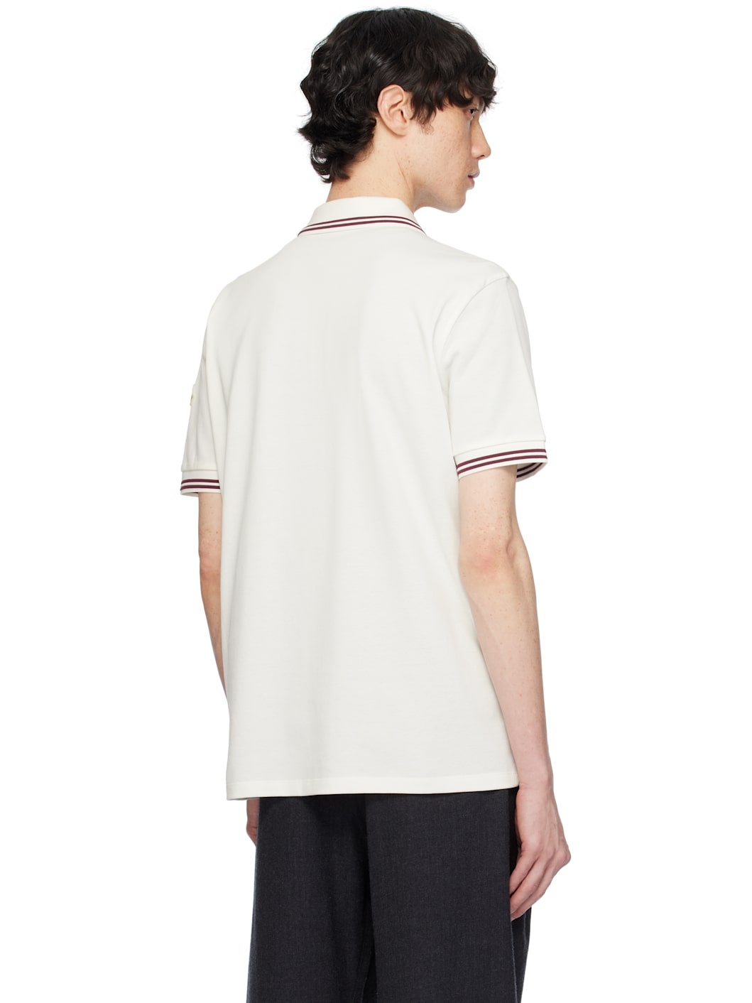 White Striped Trim Cotton Piquet Polo - 3