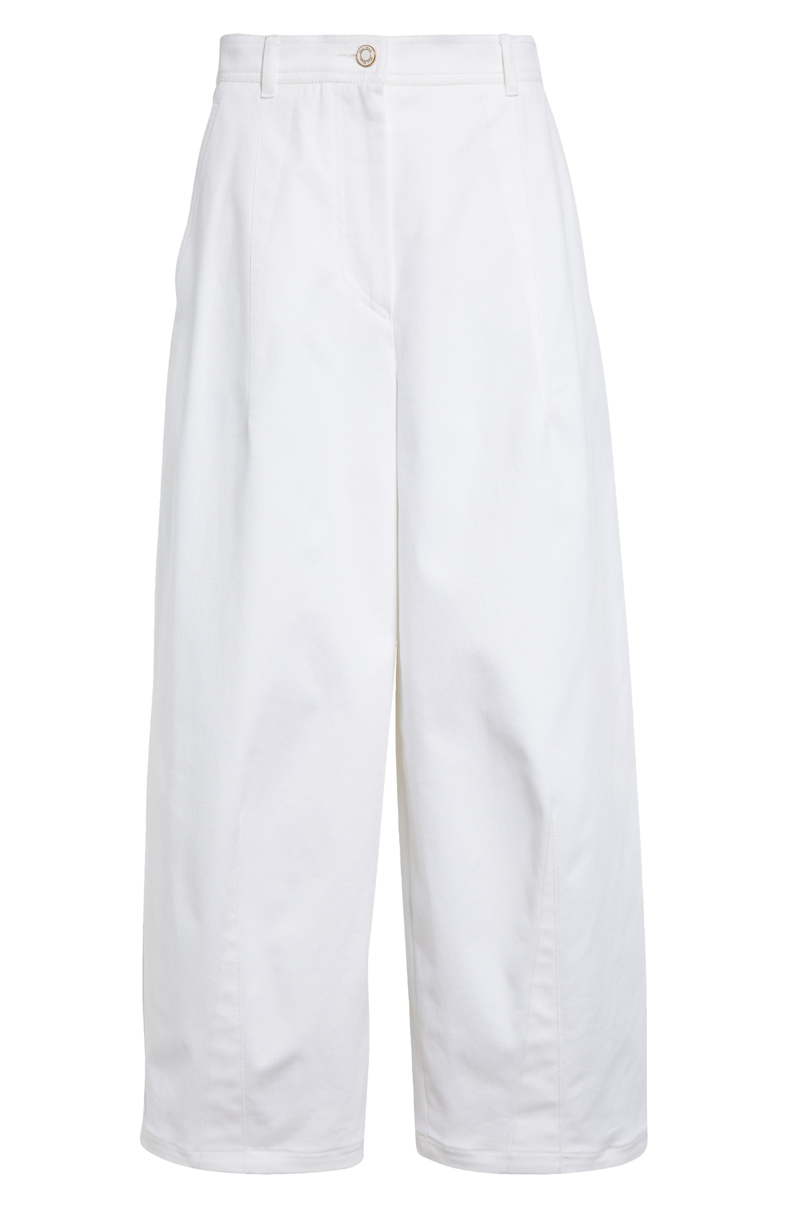 Max Mara Mina Wide Leg Crop Stretch Denim Trousers in White at Nordstrom - 6