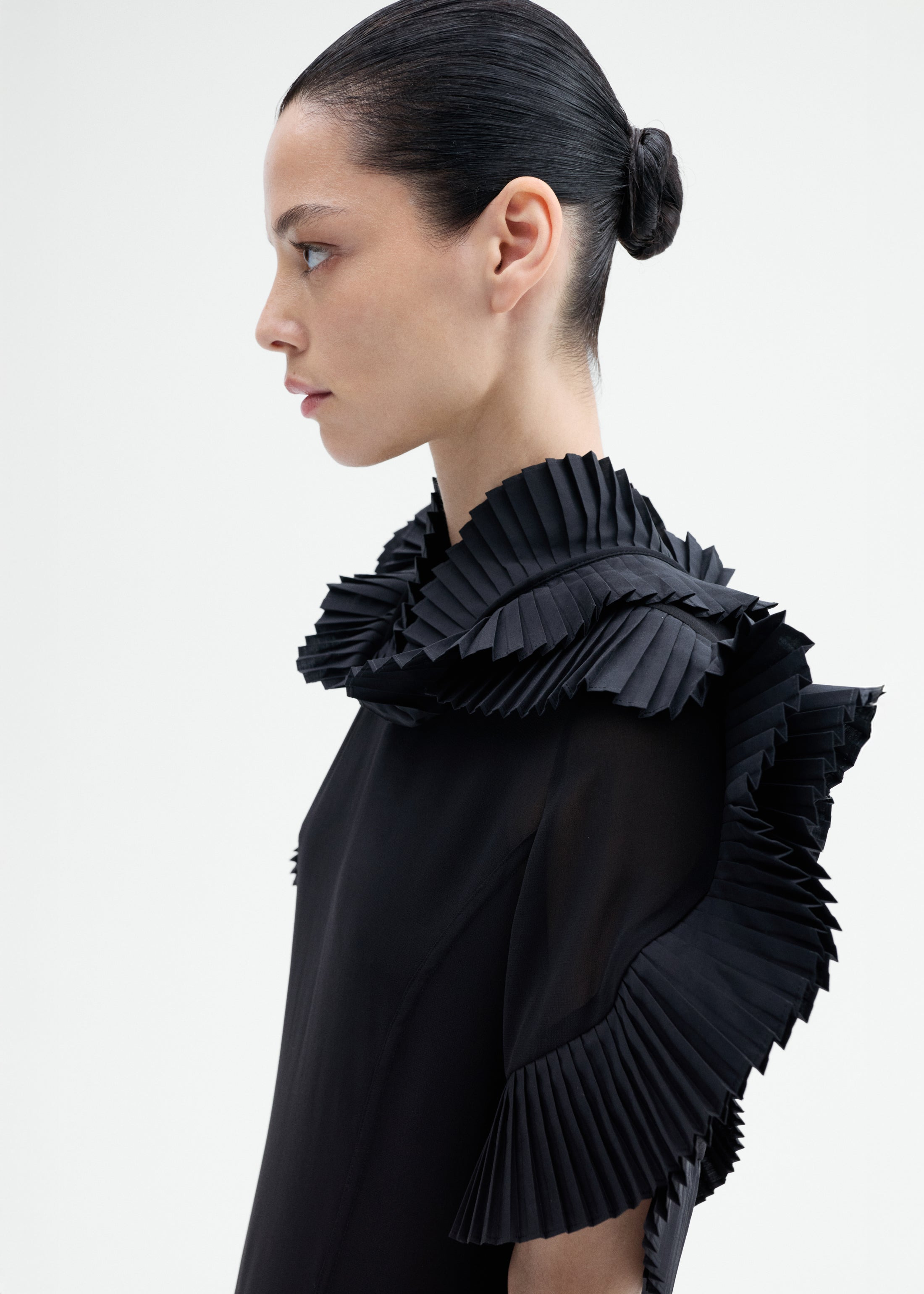 Pleated Ruffle Sheer Top in Georgette - 2