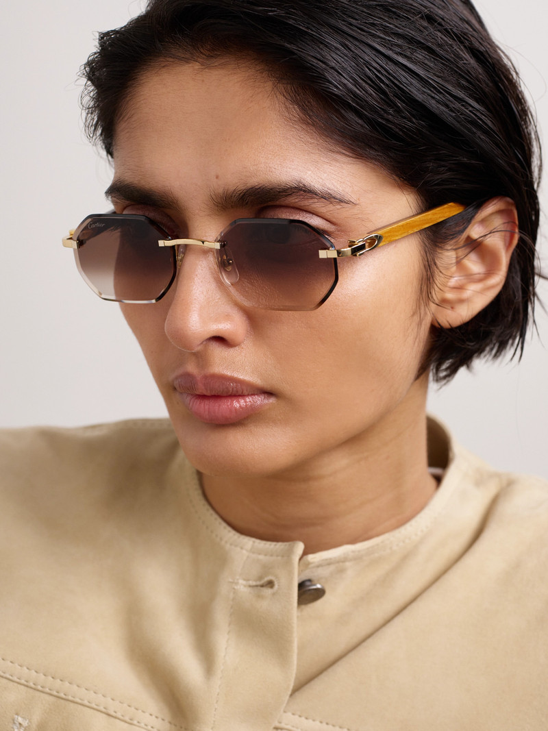 Cartier Octagon-frame Gold-tone And Wood Sunglasses outlook